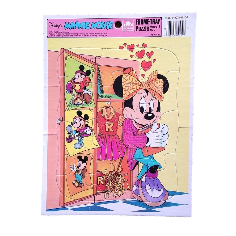 Walt Disney Classic Children's Golden Frame Tray Puzzle Minnie Mouse Vintage